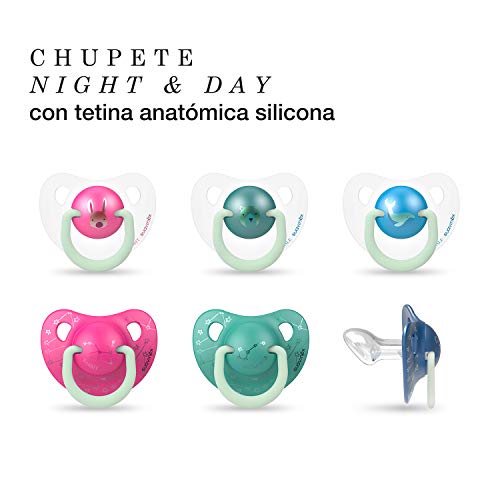 SUAVINEX 306811 - Pack 2 Chupetes Nocturnos para bebés 6-18 meses Con Anilla Luminiscente Tetina Anatómica de Silicona Brilla en la Oscuridad, Verde