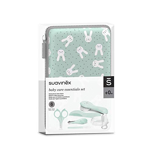 Suavinex 401211 - Neceser Set Manicura para Bebés +0M con Cepillo, Peine, Cepillo Dental, Tijeritas, Lima, Cortaúñas, Color Verde