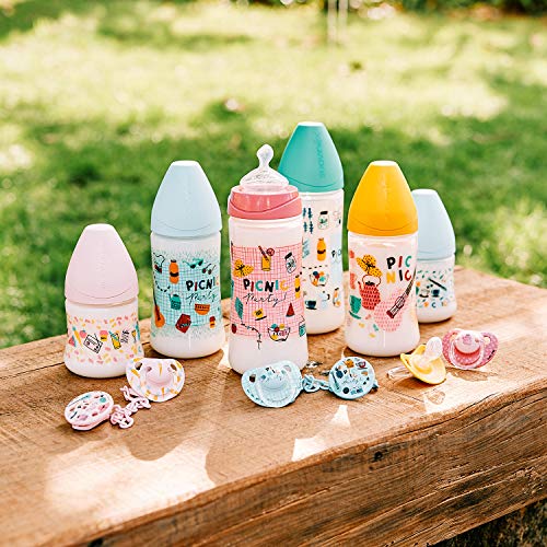 Suavinex, Biberón Con Tetina Anatómica de Silicona Flujo Denso, Azul Picnic, 360 ml