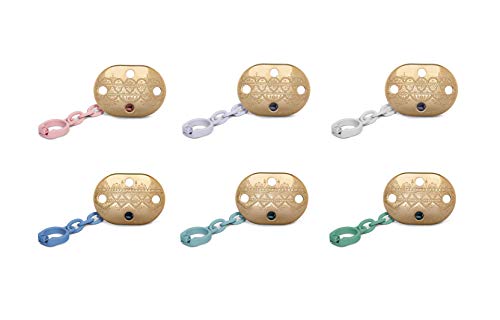 Suavinex - Broche Chupete de Bebé Premium Haute Couture. Broche Pinza Redondo. 0% BPA. Diseño Étnico Con Relieves Color Dorado y Perla