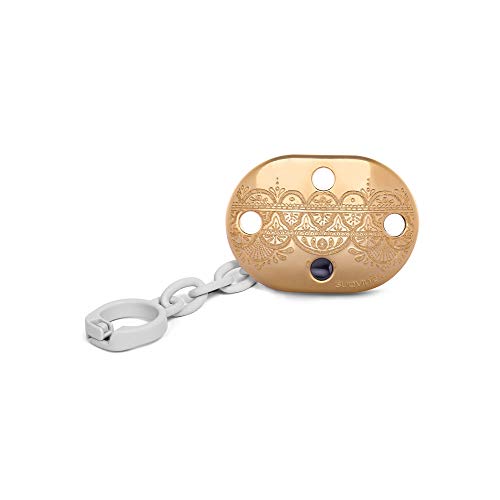 Suavinex - Broche Chupete de Bebé Premium Haute Couture. Broche Pinza Redondo. 0% BPA. Diseño Étnico Con Relieves Color Dorado y Perla