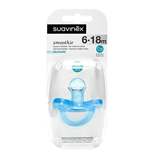 Suavinex - Chupete para dormir todo silicona con tetina anatómica para bebés 6-18 meses, Azul