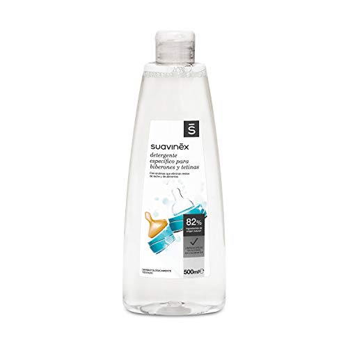 Suavinex Detergente para Biberones y Tetinas con 82% de Ingredientes de Origen Natural. sin Alcohol y sin Colorantes, 500 ml (Versión Española)