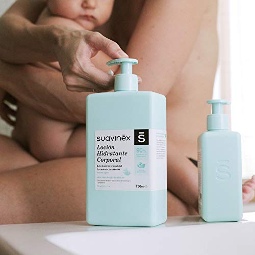 Suavinex – Loción Hidratante Corporal para Bebés. Apta para Pieles Sensibles. Textura Ligera y Fácil Absorción. 90% Ingredientes de Origen Natural, 750Ml, Blanco