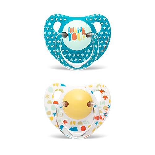 Suavinex, Pack 2 Chupete con tetina anatómica de Silicona para Bebés, Azul Thank You, 6-18 Meses