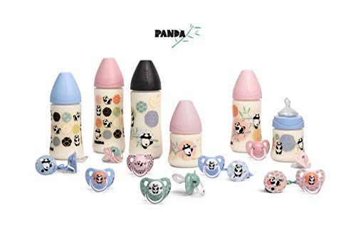 Suavinex - Pack Chupete Tetina Anatómica 6-18 Meses Silicona + Broche Redondo. 0% BPA, Diseño Panda Color Azul