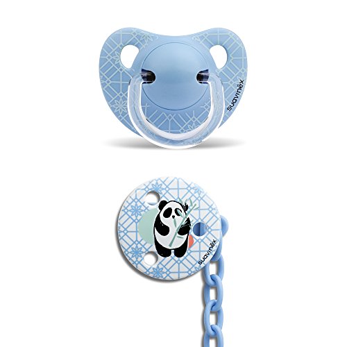 Suavinex - Pack Chupete Tetina Anatómica 6-18 Meses Silicona + Broche Redondo. 0% BPA, Diseño Panda Color Azul