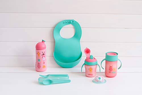 Suavinex - Set Cuchara + Tenedor + Estuche Booo, Cubiertos Infantiles para Encías Sensibles, para Bebés +12 Meses, Color Verde