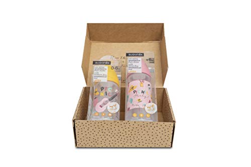 Suavinex Set Recién Nacido con Biberón 270ml y Biberón 360ml Tetina Anatómica Látex, Rosa Picnic