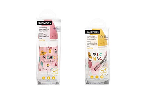 Suavinex Set Recién Nacido con Biberón 270ml y Biberón 360ml Tetina Anatómica Látex, Rosa Picnic
