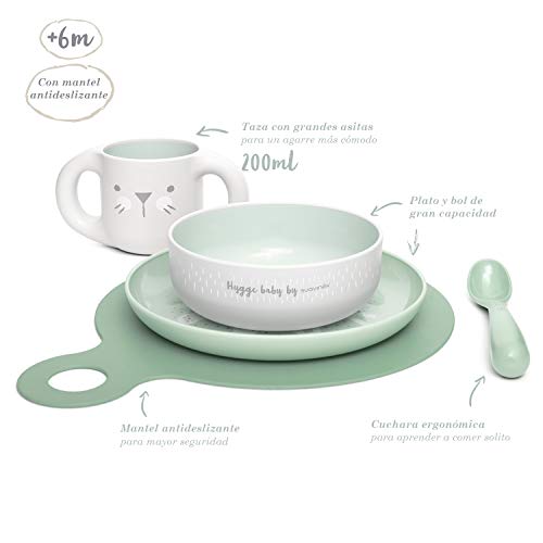 Suavinex Set vajilla aprendizaje Booo (Taza, Plato, Bol, Cuchara y Mantel), +6 meses, Verde