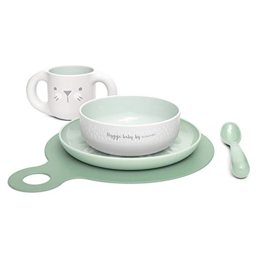Suavinex Set vajilla aprendizaje Booo (Taza, Plato, Bol, Cuchara y Mantel), +6 meses, Verde