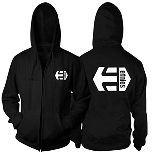 Sudadera Capucha Y Cremallera Completa Hombre Etnies SuéTer Suelto Jersey Chaqueta con Cremallera Prendas De Abrigo Abrigo Deportivo para Mujer Y Unisex,Black,2XL(185-190cm)