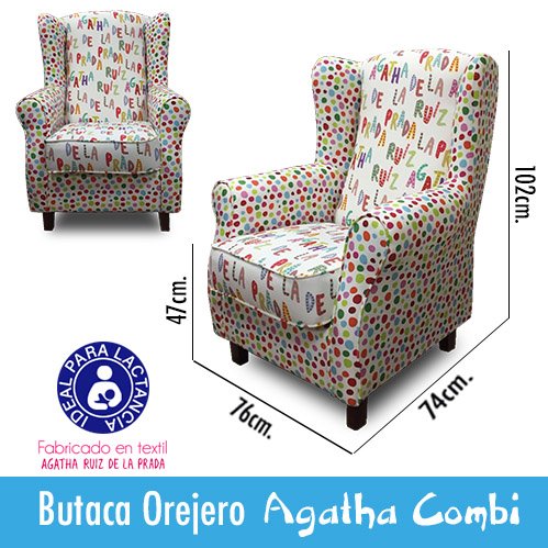 SUENOSZZZ-ESPECIALISTAS DEL DESCANSO Sillón orejero Modelo Irene tapizado en Tela Estampada Puntos Agatha Ruiz