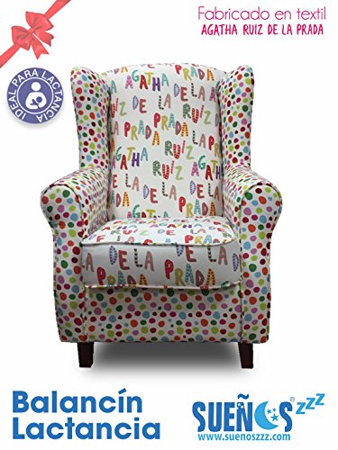 SUENOSZZZ-ESPECIALISTAS DEL DESCANSO Sillón orejero Modelo Irene tapizado en Tela Estampada Puntos Agatha Ruiz