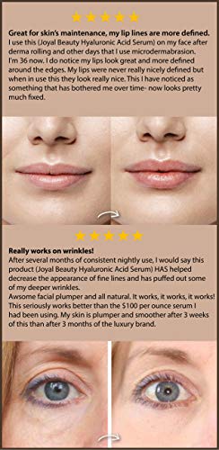 Suero de ácido hialurónico para la piel de la cara Ojos y labios. El mejor hidratante anti-envejecimiento 100% hialuronano puro para uso tópico. La solución más alta del 4%. Suavizante antiarrugas