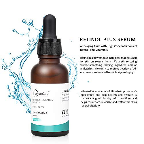 Suero de retinol para la cara y la piel, ingredientes dobles activos únicos de 5% de retinol y 2,5% de vitamina E, efecto sintético excepcional (Suero de retinol)