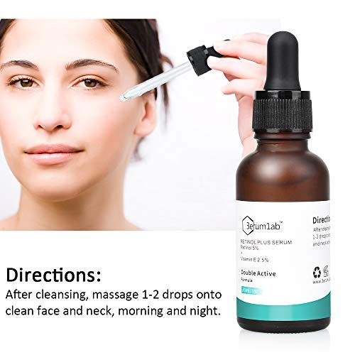 Suero de retinol para la cara y la piel, ingredientes dobles activos únicos de 5% de retinol y 2,5% de vitamina E, efecto sintético excepcional (Suero de retinol)