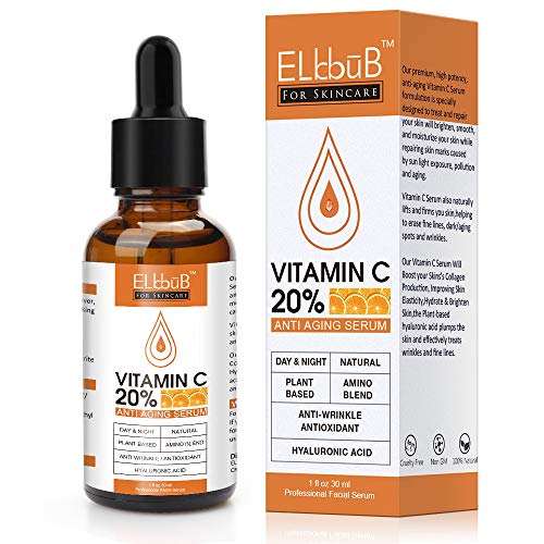 Suero de Vitamina C para Rostro - Suero Facial Puro con 20% Vitamina C, ácido hialurónico, Vitamina B para Suero Anti edad para Rostro, Cuello y Contorno de Ojos