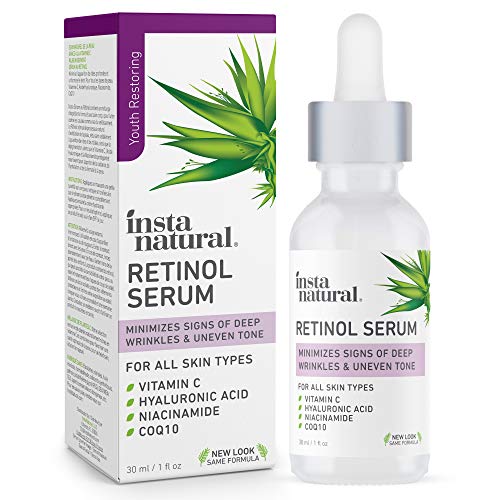 Suero Retinol InstaNatural - Suero Facial Antiedad Antiarrugas - Ayuda a Reducir la Aparición de Arrugas, Patas de Gallo y Líneas Finas - Con Vitamina C y Ácido Hialurónico - 30 ml