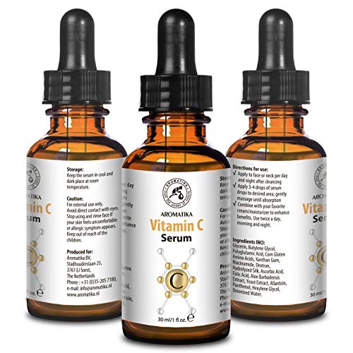 Suero Vitamina C 30ml - Suero Facial de Vitamina C y Vitamina E - Ácido Hialurónico Puros y Naturales para todo Tipo de Piel - Frasco de Vidrio