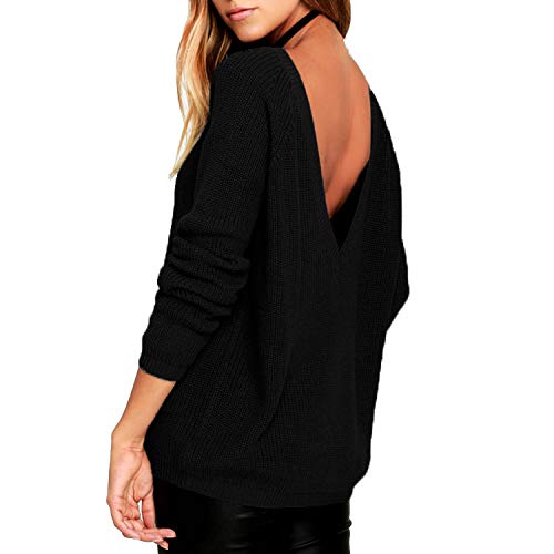 Suéter de Comercio Exterior de Primavera y Verano Mujeres Europa y América suéter Halter con Cuello en V Profundo y Espalda Sexy