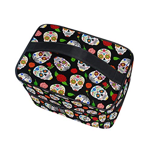 Sugar Skulls Roses Bolsa de cosméticos Bolsa de maquillaje Bolsa de tren Bolsa de transporte Portátil con cremallera de viaje Cosméticos Bolsa de almacenamiento Organizador Grande para Niñas Mujeres