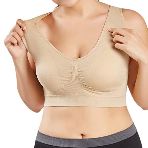 Sujetador Deportivo para Mujer SHOBDW 2019 Nuevo Cómodo Color Sólido Cuello en V Tank Tops Blusa Camisole Camisetas Mujer Tirantes Deporte Bra Tallas Grandes S-6XL(Beige,XXL)