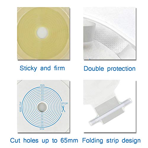 SUN RDPP Bolsas de ostomía de colostomía con Cierre para colostomía Ileostomía Cuidado del estoma, Corte a Medida, Sistema de una Pieza, Paquete de 20