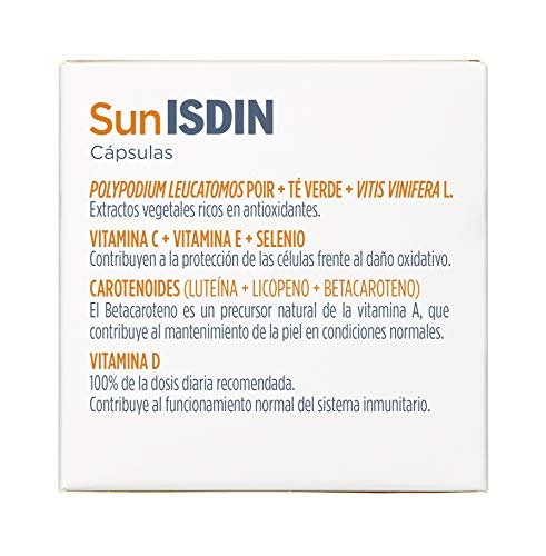 SunISDIN Cápsulas Orales, DUPLO 60 Unidades, Vitamina D, Complemento Alimenticio que Contribuye a Preparar la Piel para la Exposición Solar (690014539)