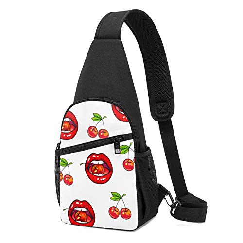 Sunny R Bolso Bandolera Liviano Acuarela Labios Rojos Fruta de Cereza Paquete de Cofre para Hombres Uso Diario Bolsa Informal para Parques Al Aire Libre Compras Viajes