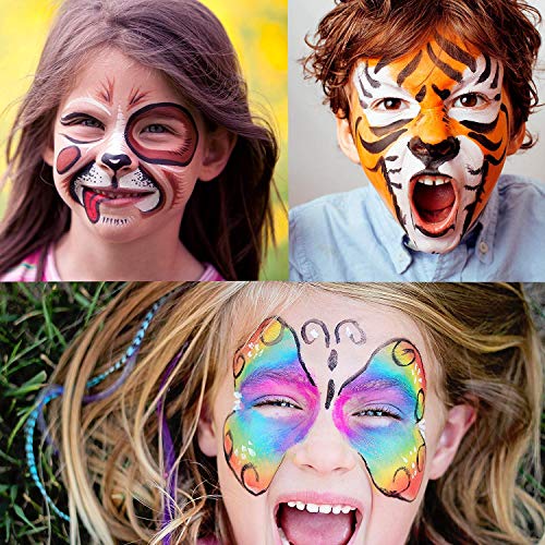 Supchamp Kit de Pintura Facial para Niños, 16 Colores No-tóxicos Paleta con 60 planillas, Set de Maquillaje Seguro para Niños, Set de Maquillaje para Halloween, Navidad