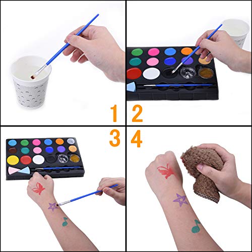 Supchamp Kit de Pintura Facial para Niños, 16 Colores No-tóxicos Paleta con 60 planillas, Set de Maquillaje Seguro para Niños, Set de Maquillaje para Halloween, Navidad