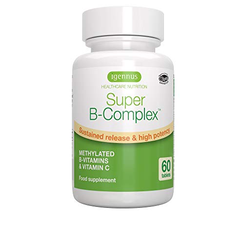 Super B-Complex - Complejo vitamínico B de alta concentración, con las 8 vitaminas B esenciales, metiladas y en forma bioactiva, incluso B6 & B12, además de vitamina C, vegan, 60 comprimidos