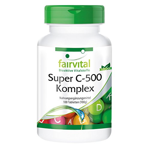Super C Complex 500mg - Complejo de Vitamina C VEGANO con Bioflavonoides cítricos + Hesperidina + Rutina + Escaramujo + Acerola + Alfalfa y Cebada - Dosis elevada - 100 Comprimidos - Calidad Alemana