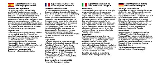 Super Magnesio 375 mg con complejo de vitamina B - 120 Comprimidos - Apto para veganos - 4 meses de suministro - SimplySupplements