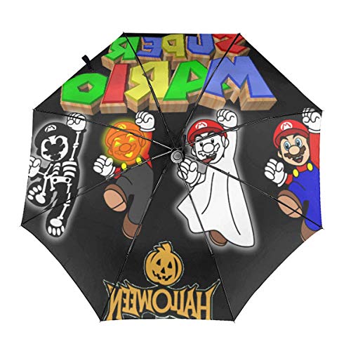 Super Mario - Paraguas de viaje de tres pliegues para Halloween, plegable, portátil, a prueba de viento