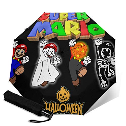 Super Mario - Paraguas de viaje de tres pliegues para Halloween, plegable, portátil, a prueba de viento