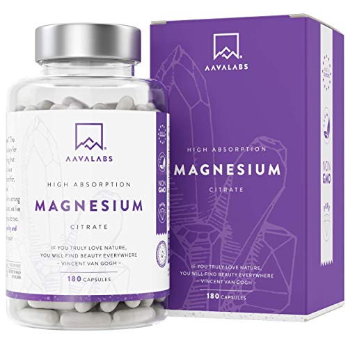 Suplemento de Citrato de Magnesio [ 400 mg ] de AAVALABS - Aumenta Testosterona Energía Rendimiento Deportivo Reduce Cansancio Mejor Sueño Alta Concentración – Vegano - 180 Cápsulas