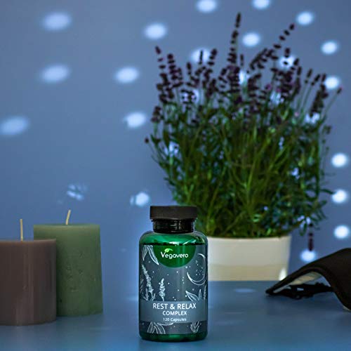 Suplemento Para Ansiedad + Insomnio Vegavero® | Anti Estrés | Melatonina + Valeriana + Pasiflora + Lavanda + Bacopa Monnieri | Sin Aditivos | 120 Cápsulas | Ayuda para Dormir + Dejar de Fumar