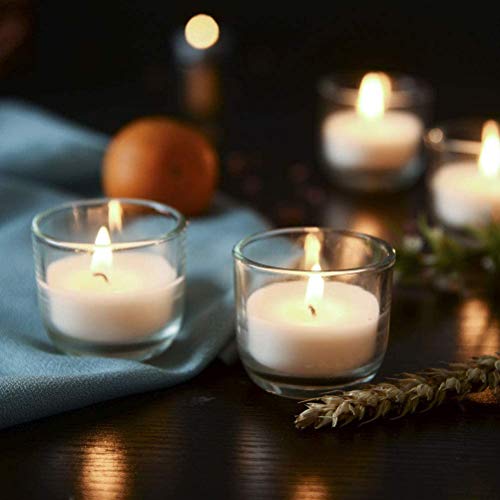 Supreme Lights Velas votivas en Vidrio Blanco, Juego de 24 hasta 5 Horas de Tiempo de combustión, Velas sin Perfume Transparentes para cumpleaños, Fiestas, Bodas, Celebraciones, hogar y Catering