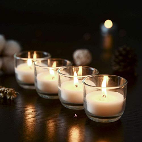 Supreme Lights Velas votivas en Vidrio Blanco, Juego de 24 hasta 5 Horas de Tiempo de combustión, Velas sin Perfume Transparentes para cumpleaños, Fiestas, Bodas, Celebraciones, hogar y Catering