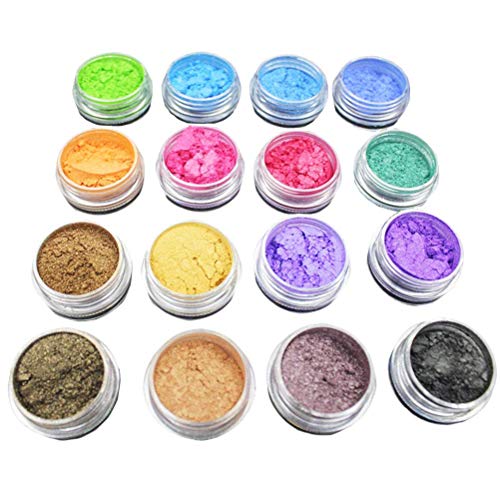SUPVOX 16 piezas en polvo brillo maquillaje brillo polvo cosmético pigmento para DIY sombra de ojos bombas de baño jabones color aleatorio