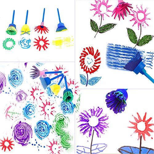 Surplex 42 Piezas Niños Temprano Aprendizaje Esponja Pintura Cepillos Kit, para Niños Pintura DIY Artesanías, Incluye Pinceles de Esponja, Craft Pinceles y Delantal Impermeable con 3 Bolsillos