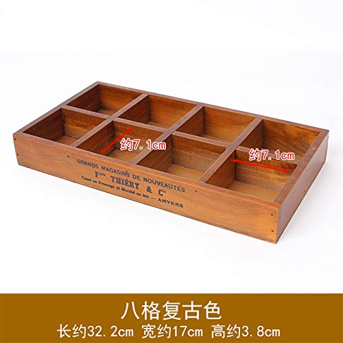 suxiaopei Jewelry Wooden Tabletop Storage Box Twelve-Block Rectangular Split-Grade Vintage Wooden Box Cosmetics Finishing Box 32.2 x 17 x 3.8cm Eight-Grid