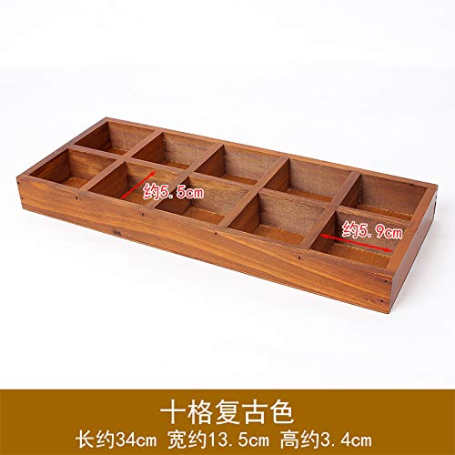 suxiaopei Jewelry Wooden Tabletop Storage Box Twelve-Block Rectangular Split-Grade Vintage Wooden Box Cosmetics Finishing Box 34 x 13.5 x 3.4cm Ten-Square