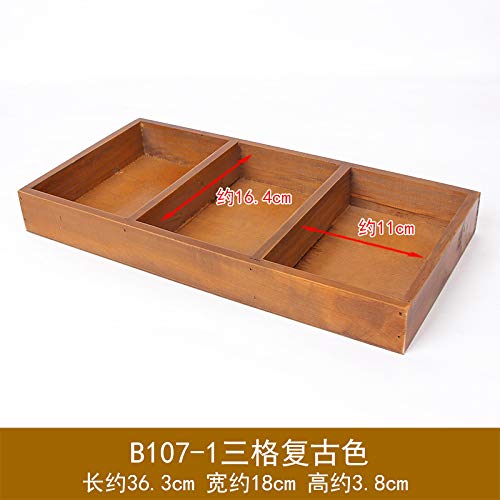 suxiaopei Jewelry Wooden Tabletop Storage Box Twelve-Block Rectangular Split-Grade Vintage Wooden Box Cosmetics Finishing Box 36.3 x 18 x 3.8cm Three-Grid