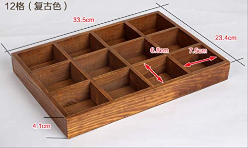 suxiaopei Wood Storage Box Retro Do Old Desktop Cosmetics Grid Finishing Box Split Wood Box Twelve-Grid