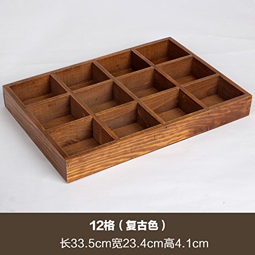 suxiaopei Wood Storage Box Retro Do Old Desktop Cosmetics Grid Finishing Box Split Wood Box Twelve-Grid