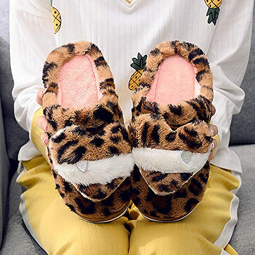 SWX-FlipFlop Zapatillas de algodón Estampado de Leopardo otoño e Invierno Interior cálido Medio Color marrón 38/39